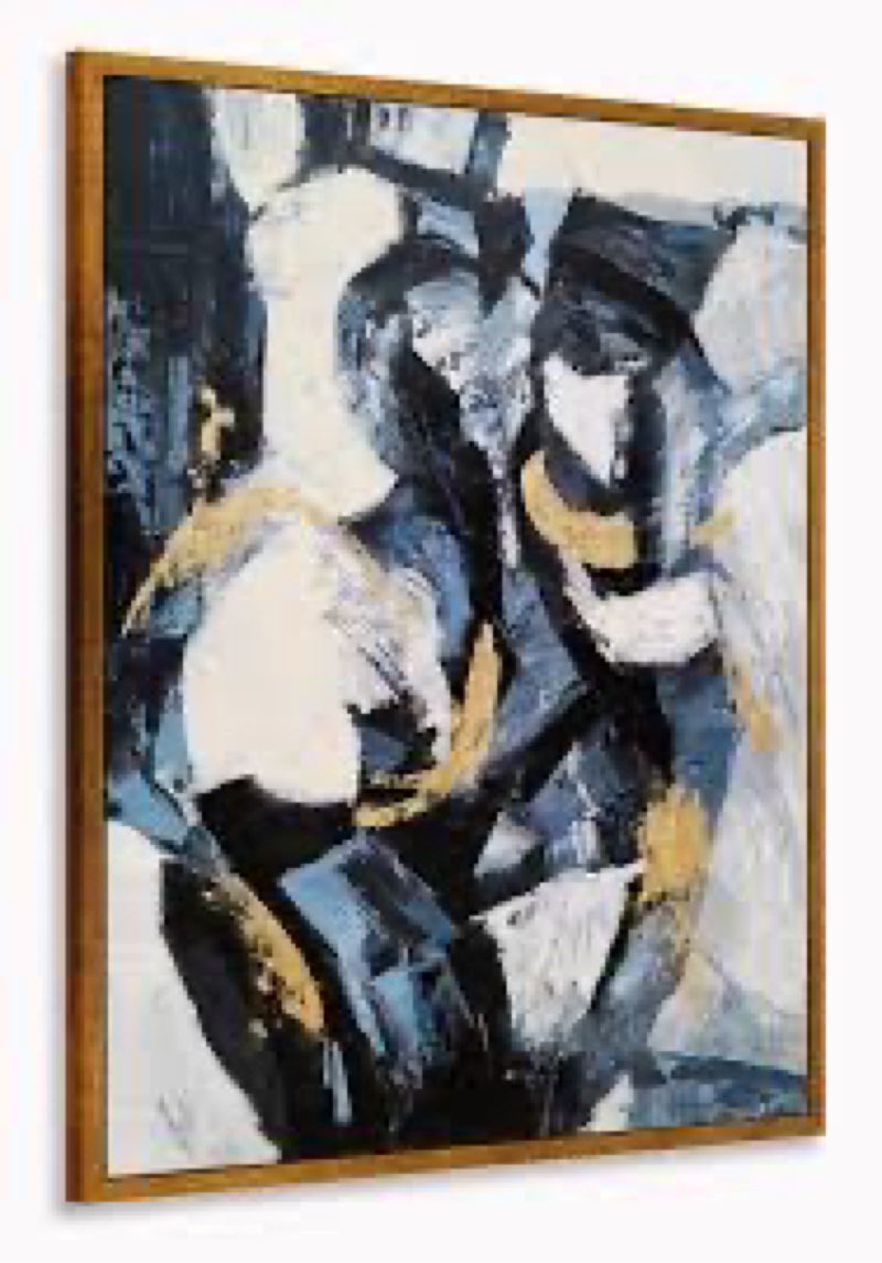 Yihui Arts Vertical Abstract Paintings Hand Painted Textured Gold Foil Floating Framed Canvas Wall A