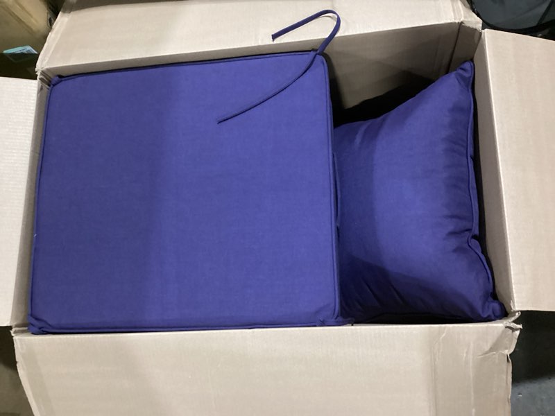 Condition photo showing Good Condition for outdoor olefin water-resistant deep seat cushion set, 23''x 26''x 6'' weather and fade resistant patio furniture seat cushion, thickened sofa chair pad with straps for lawn, garden, dark blue dark blue 1 set-23"x26"x6"