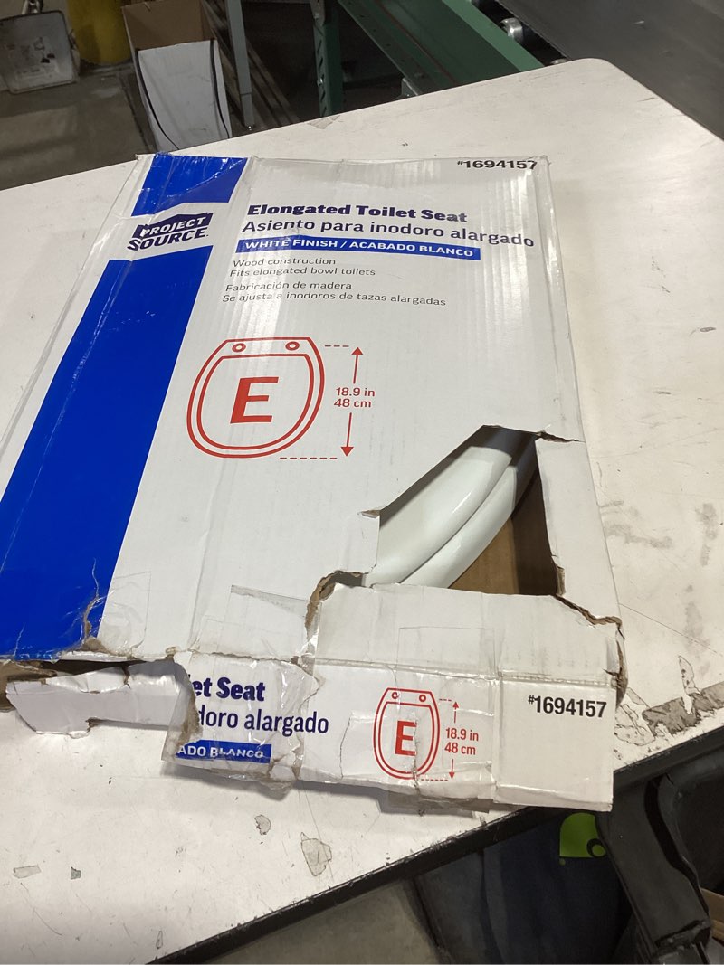 Condition photo showing As Is for project source wood white elongated toilet seat