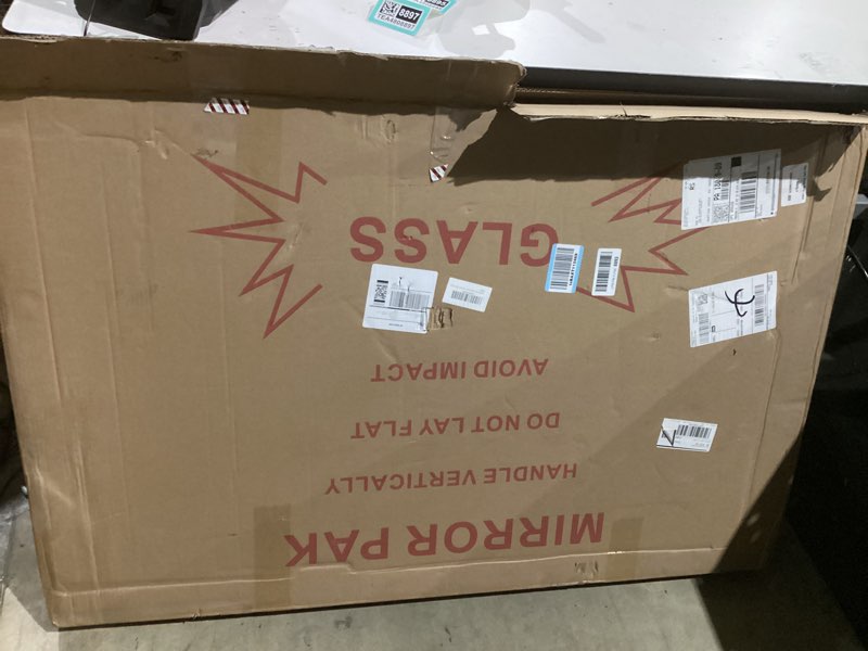 Condition photo showing As Is for YOSHOOT Hand-Made Wooden Spliced Wall Mirror for Bathroom, Rustic Farmhouse Vanity Mirror, Décor Wall Art, Solid Wood Frame, Vertical or Horizontal Hanging 48"L x 30"W Spliced White Grey