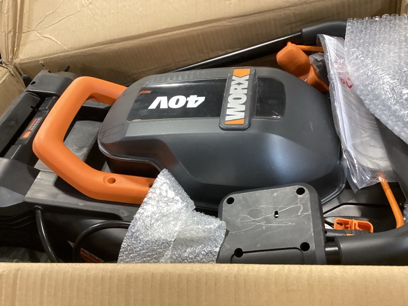 Condition photo showing Good Condition for worx 14" cordless lawn mower, 2 in 1 electric mower cuts quietly, compact & lightweight push lawn mower with 6-position height adjustment for small yards, 2 batteries & charger included, wg779 14" 40v mower w/(2) 4.0ah batteries