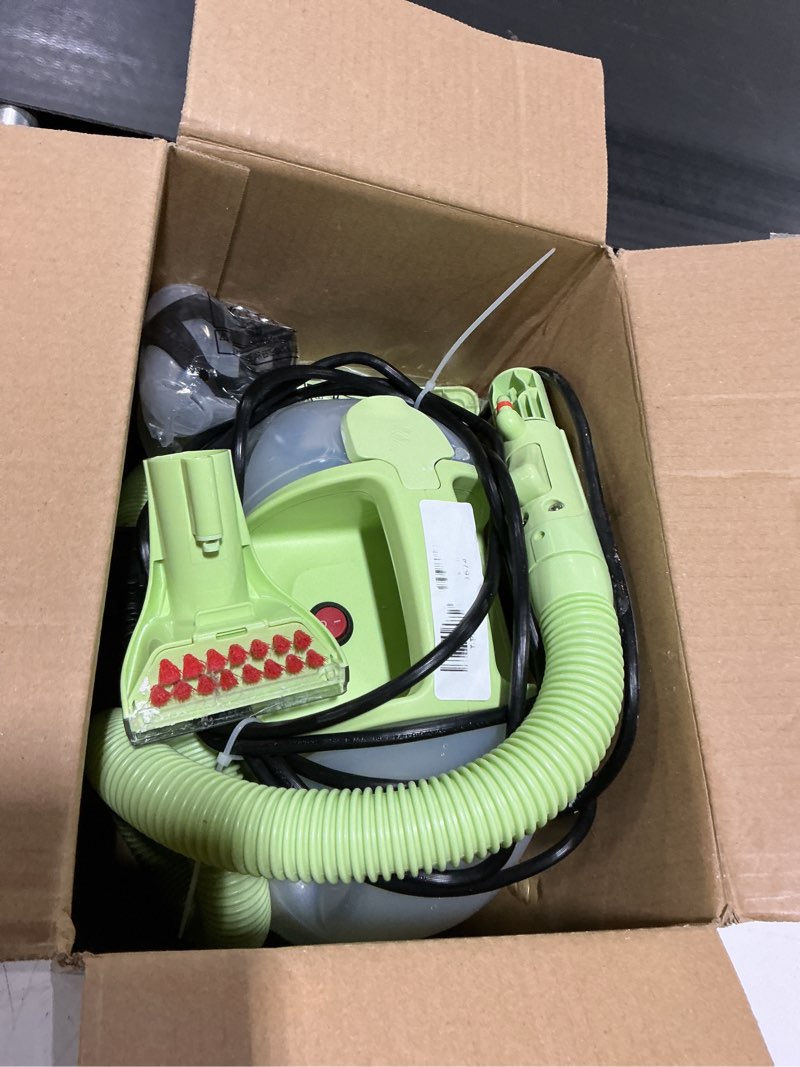 Condition photo showing As Is for bissell little green mini portable carpet and upholstery deep cleaner, car/auto detailer, with hydrorinse self-cleaning tool and 4" tough stain tool, tea green, 4075