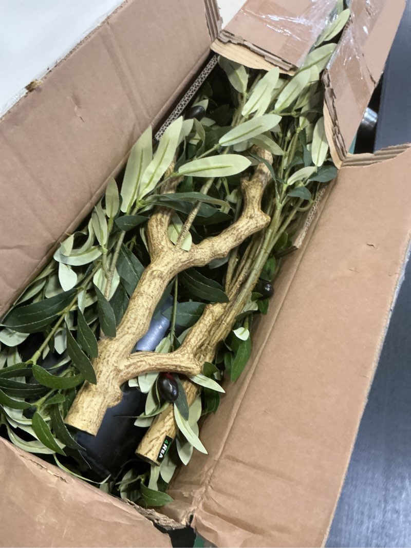 Condition photo showing Good Condition for realead faux olive tree 7ft - realistic tall olive trees artificial indoor - large fake olive tree with natural wood trunk and lifelike leaves - artificial olive tree for home office decor