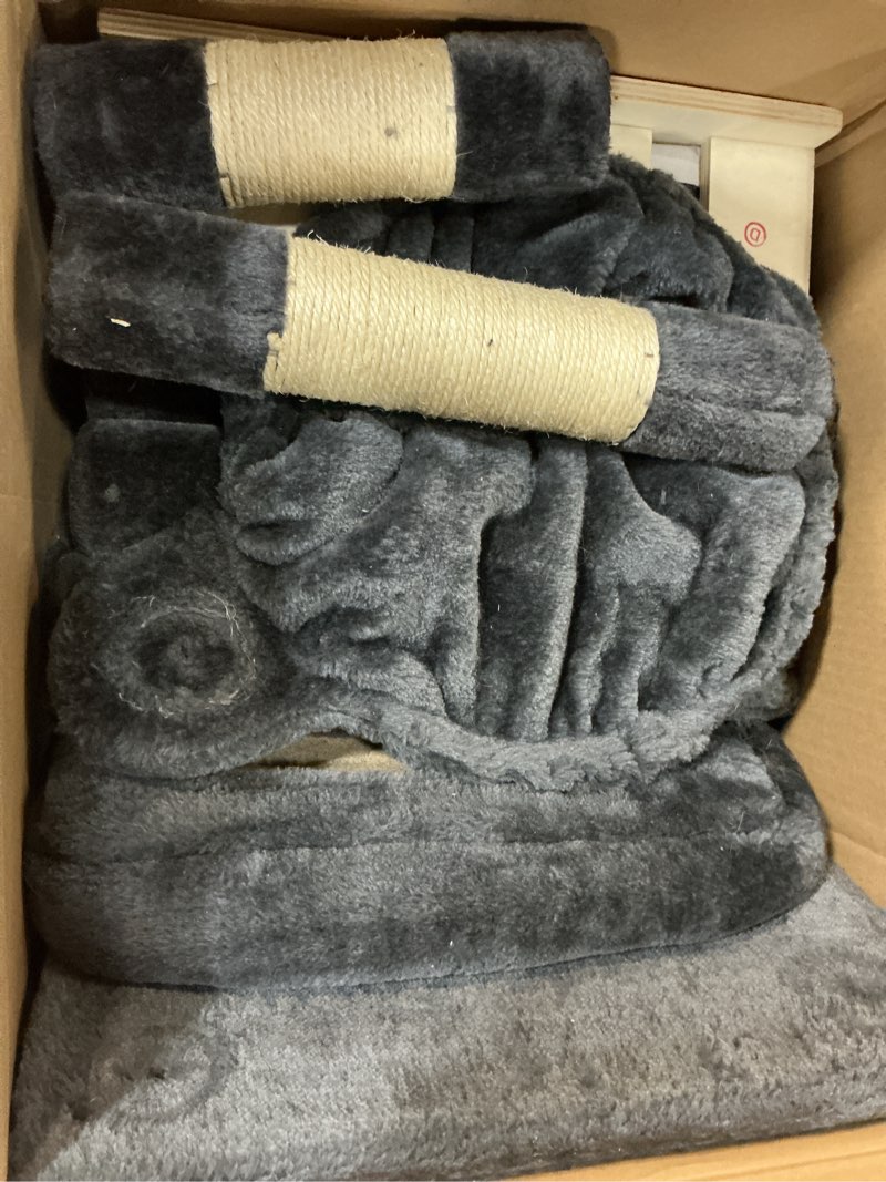 Condition photo showing As Is for Cat Tree for Indoor Cats Large Adult, Heavy Duty Cat Tree for Large Cats 20 lbs+, Cat Condo with Big Wooden Perch, Cat Tower with 14 Scratching Posts, Hammock, Smoky Gray GCT023G 52 inches Dark Gray