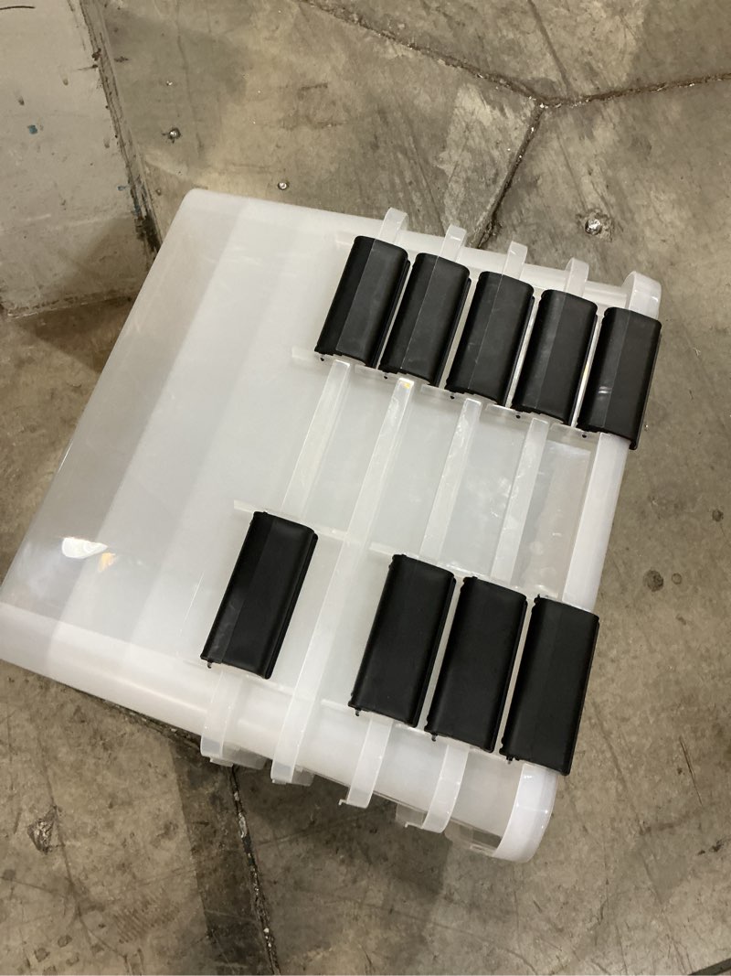 Condition photo showing Good Condition for IRIS USA WeatherPro 19 Qt Storage Bins with Lids, 6 Pack, BPA-Free Plastic Gasket Box with Tight Latch and Seal, Stackable Nestable Tote Tub - Clear/Black Latching Lid Clear 19 Qt. - 6 Pack
