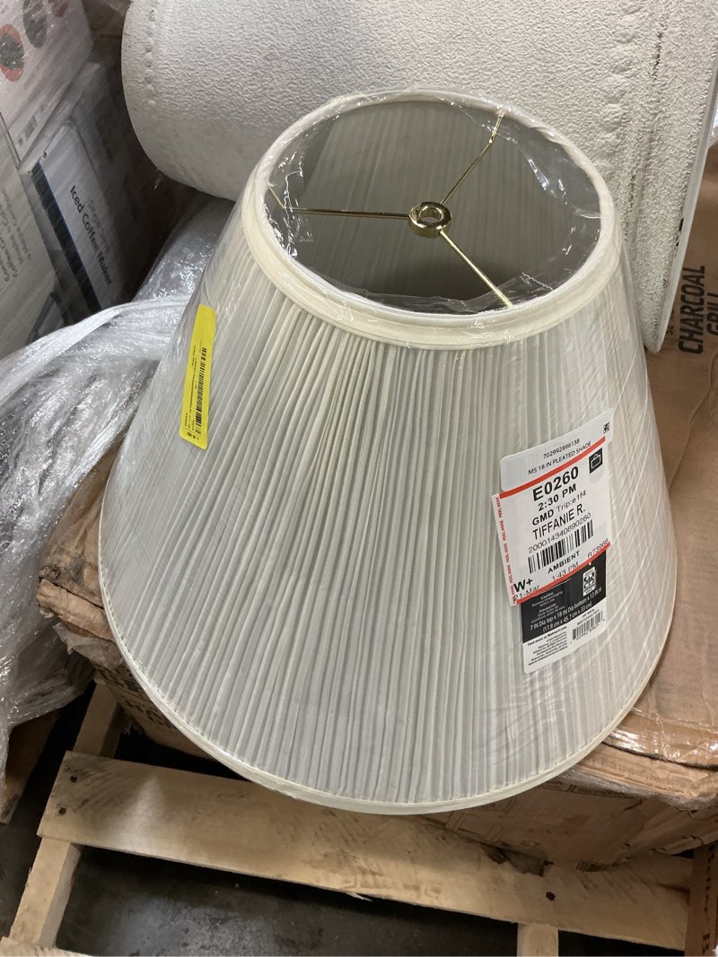 Condition photo showing As Is for mainstays 7x18x13" empire off-white pleated lamp shade