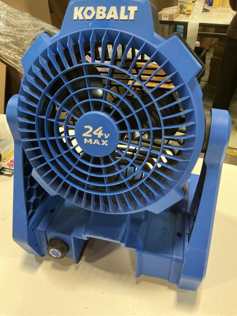 Condition photo showing As Is for K.balt 7-in 24 -Volt 5 -Speed High Velocity Indoor/Outdoor Blue Personal Fan