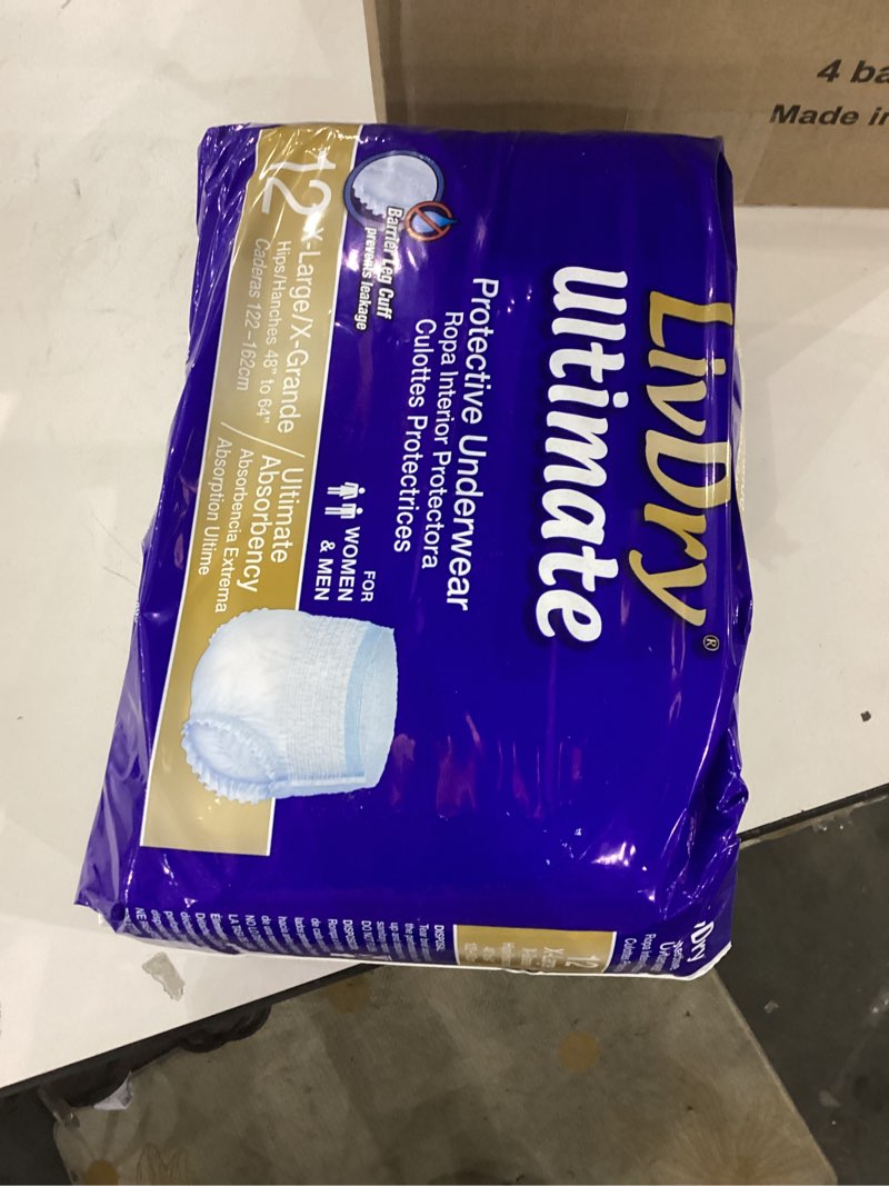 LivDry Ultimate XL Adult Incontinence Underwear, High Absorbency, Leak Cuff Protection, X-Large, 48-
