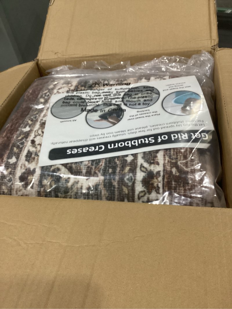 Condition photo showing Good Condition for Brown Washable 8x10 Area Rugs for Living Room Rug Bedroom Rug Carpet Neutral Vintage Dining Room Rugs for Under Table Soft Comfortable Non Slip Brown Multi 8' x 10' (Rectangular)