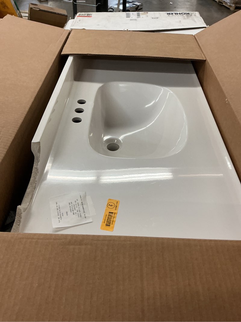 Condition photo showing As Is for Project Source 36-in White Single Sink Bathroom Vanity