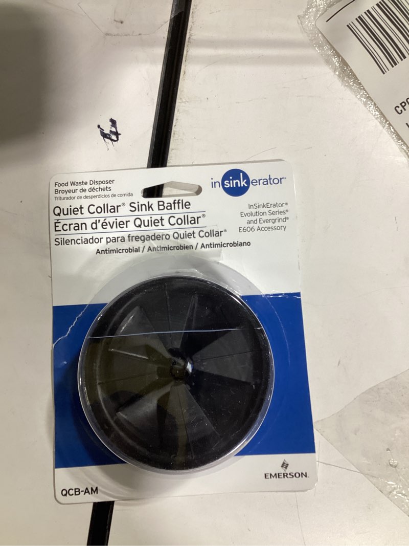Condition photo showing New/Like New for insinkerator quiet collar sink baffle 3.25-in black rubber garbage disposal splash guard