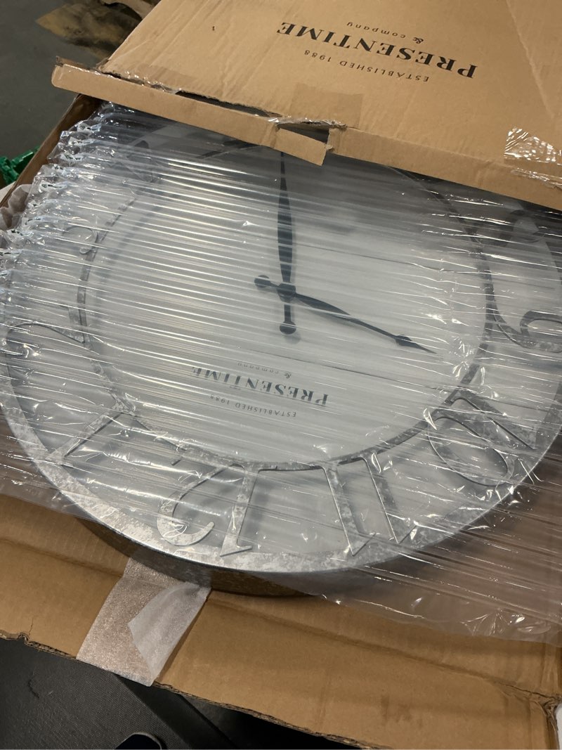 Presentime & Co 21" Farmhouse Series Wall Clock, Shiplap Style, Raised 3D Arabic Numeral, Galvanized