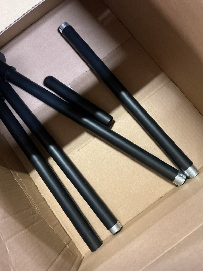 Condition photo showing As Is for Black Shower Rod with 12 Hooks, 43-72 Inches, Rust Resistance, Adjustable Tension Rod with Durable Spring, No Drilling - Use For Bathroom, Bedroom, Home, Matte Black Black Set