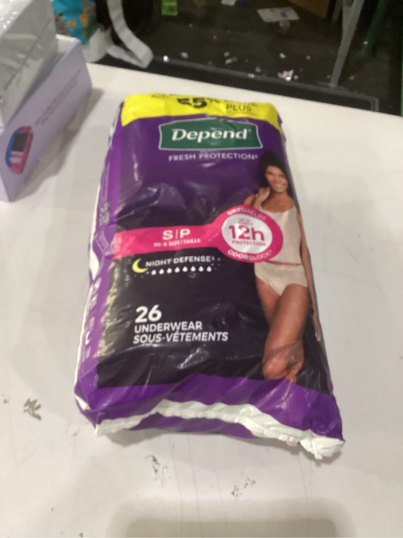Condition photo showing Good Condition for Depend Night Defense Adult Diapers, Incontinence & Postpartum Bladder Leak Underwear for Women, Disposable, Overnight, Small, Blush, 26 Count, Packaging May Vary Small 26
