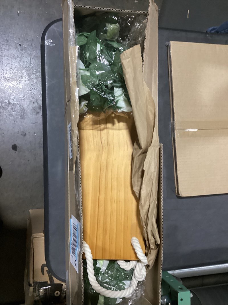 Condition photo showing Good Condition for wooden tree swing,wooden swing for adults/kids with 500lbs load capacity waterproof wooden swing seat adjustable hemp rope plus tree straps 100 inch for indoor,backyard,garden,playground (flower)