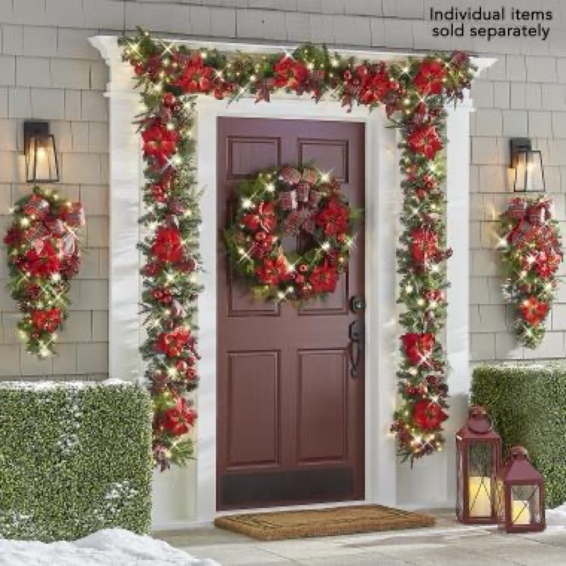 The Cordless Prelit Poinsettia And Ribbon Holiday Trim