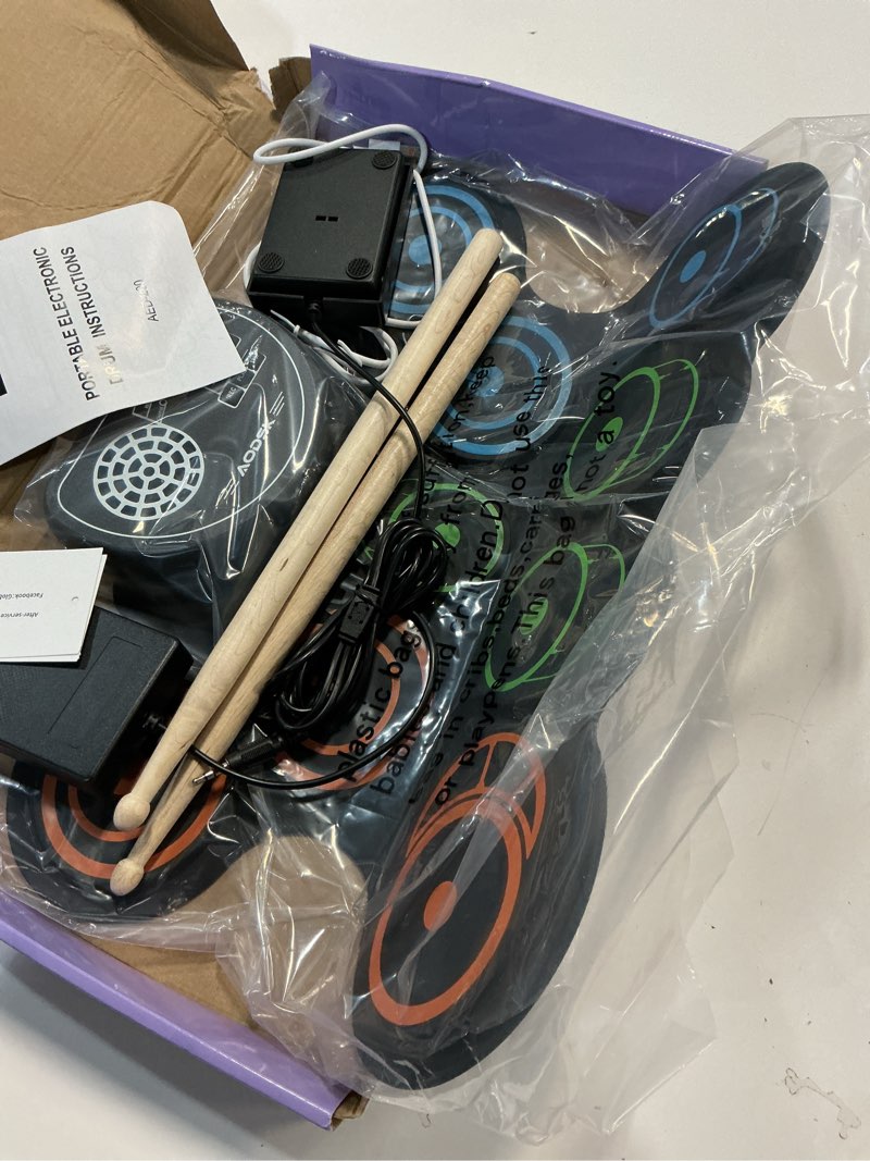 Condition photo showing Good Condition for AODSK Electric Drum Set Built-in Speaker, Drum Pad and Sticks, Portable Roll Up Drums Practice Pad, Great Holiday gifts AED-200-Colorful