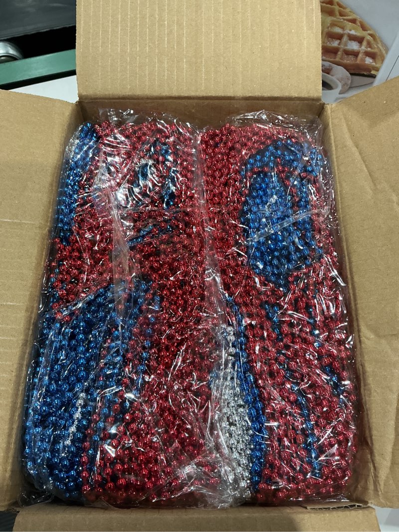 Condition photo showing Good Condition for 300pcs 4th of july accessories patriotic bead necklaces, 33inch red blue silver necklaces bulk, 4th of july decorations for parade party favors veterans day 300pcs red white blue