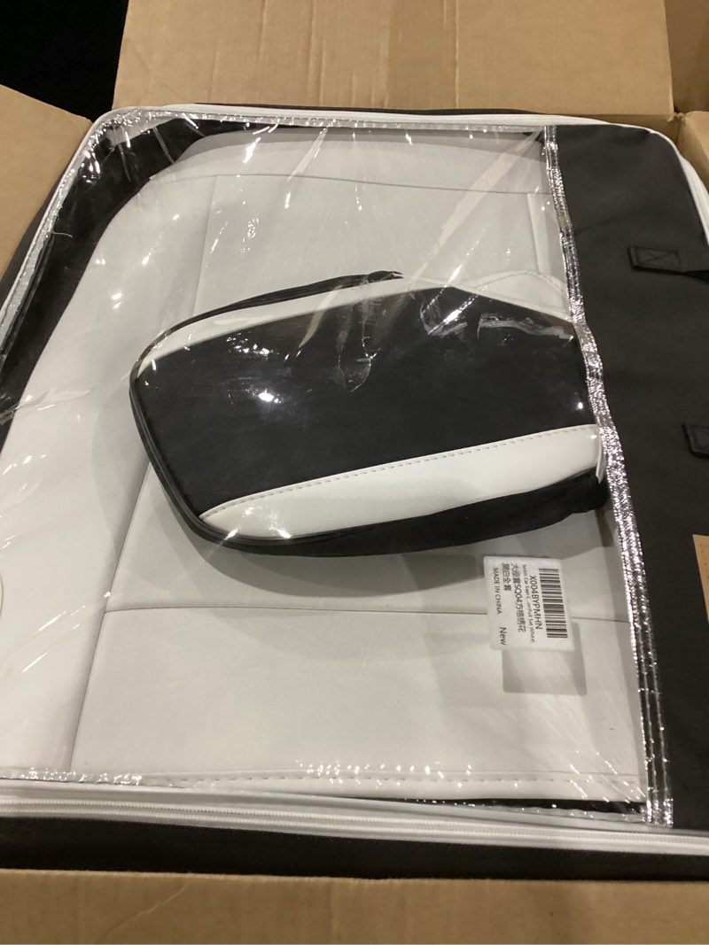 Condition photo showing As Is for car seat covers full set, luxury leather waterproof non-slip seat protector universal fit for most cars suvs trucks pick-ups,white and black car accessories interior(full set white) black white-full set