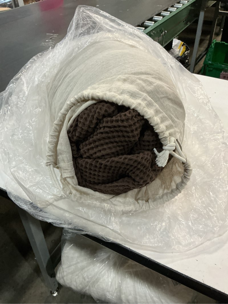 Condition photo showing As Is for quince organic waffle bed blanket, king/cal king, espresso