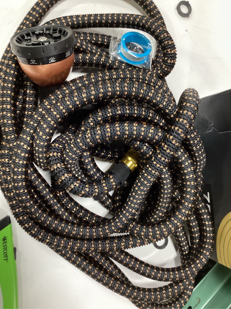 Condition photo showing Good Condition for garden hose 75ft, 2026 ultra lightweight water hoses w/10 function spray nozzle and 3/4" brass fittings- durable, & flexible water pipe for yard, lawn, outdoor & gardening(black rose gold) 75ft black rose gold