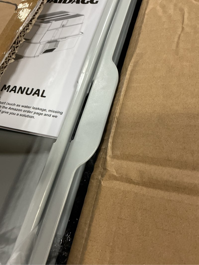 Condition photo showing Good Condition for enclosed stainless steel cat litter box with odor control, modular design with drawer and flip door, easy to clean and wash,non-stick interior,extra large size fits all cats(light grey)