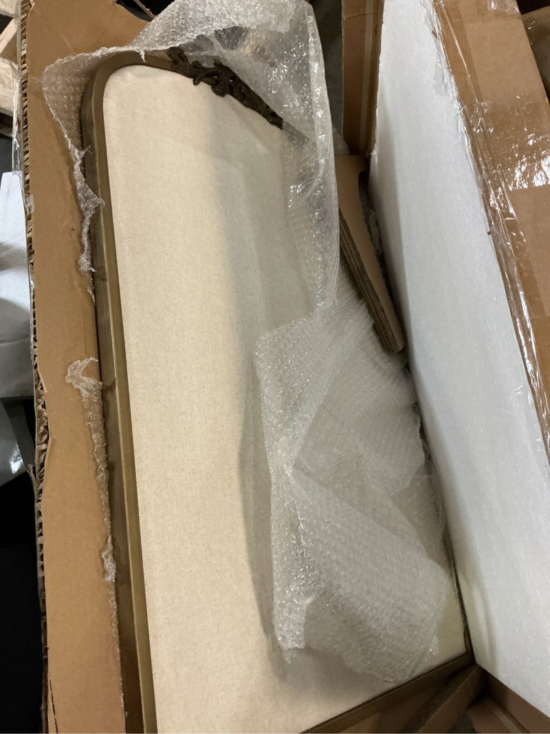 Condition photo showing Good Condition for Arch Fabric Pinboard, Antique Gold Bulletin Boards 24"x36", Vintage Cork Board with Ornate Iron Frame for Wall Unique Display, Organization and Decor Options Bronze Gold 36"L x 24"W