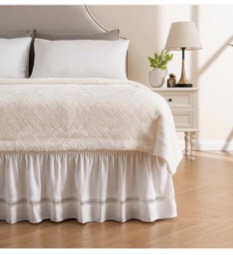 miye wrap around ruffled lace bed skirt, elastic dust ruffle with adjustable belts, easy to put on, 