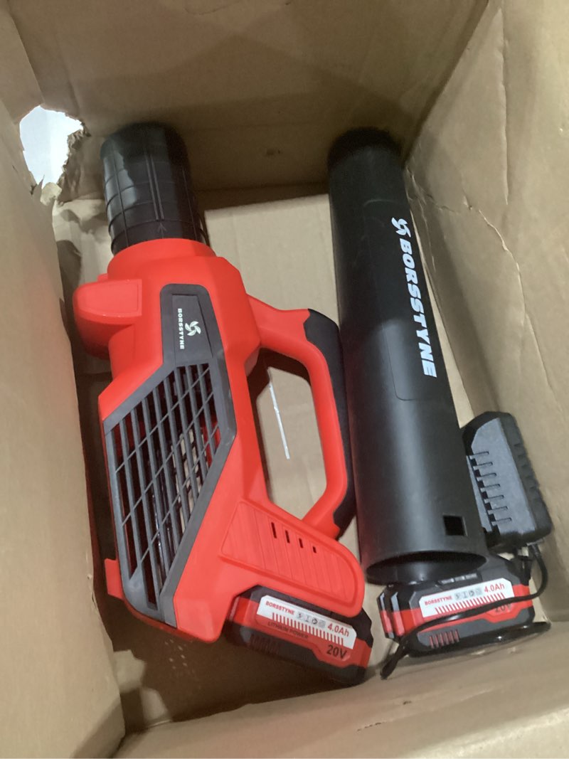 Condition photo showing Good Condition for 750cfm leaf blower cordless with battery and charger for lawn care-red | lightweight,6 speed modes,2 batteries 4.0ah 20v,easy to install,suitable for lawn care, patio, driveway and dust clearing