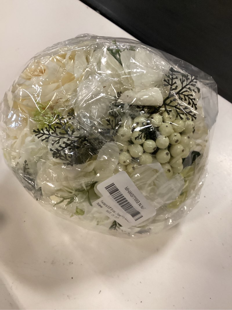 Condition photo showing Good Condition for 9.8" bridal holding wedding bouquet real-looking mixed flowers ivory greenery bridal throw bouquet for brides bridesmaid wedding hold flower, ivory ivory bouquet