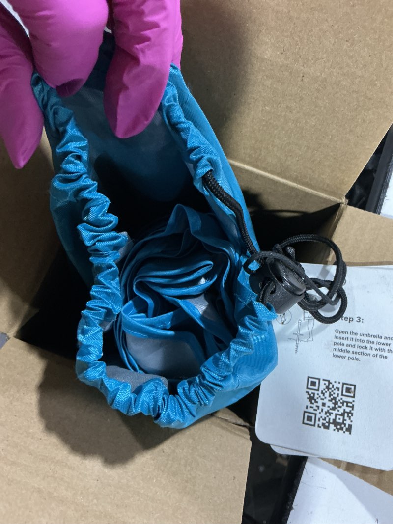 Condition photo showing Good Condition for ammsun 6.5ft twice folded portable beach umbrella with sand anchor windproof tilt pole air vent upf 50+ protection fits in a large suitcase compact for travel patio garden pool backyard sky blue 6.5ft light blue