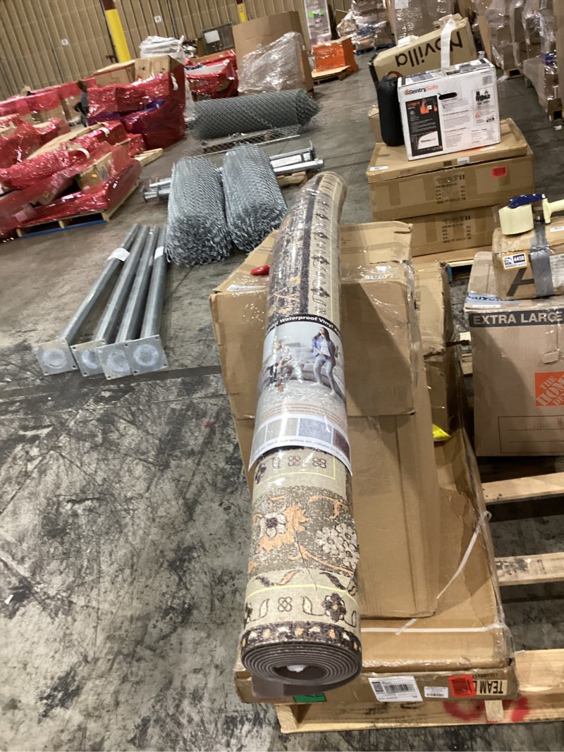 Condition photo showing As Is for 6' x 9' Durable Vinyl Rugs for Living Room, Vintage Floral Pattern for Dining Room, Bedroom, Home Office, Bobo Green Non-Slip Large Rugs for Indoor&Outdoor RV, Deck, Backyard, Balcony,Home Decor 6' x 9'(Vinyl) Green