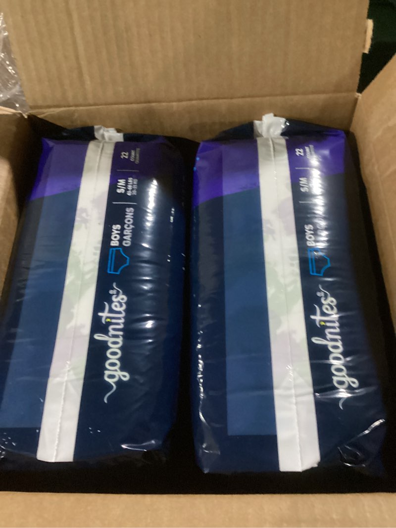 Condition photo showing Good Condition for Goodnites Boys' Nighttime Bedwetting Underwear, Size S/M (43-68 lbs), 44 Ct (2 Packs of 22), Packaging May Vary Small/Medium 44