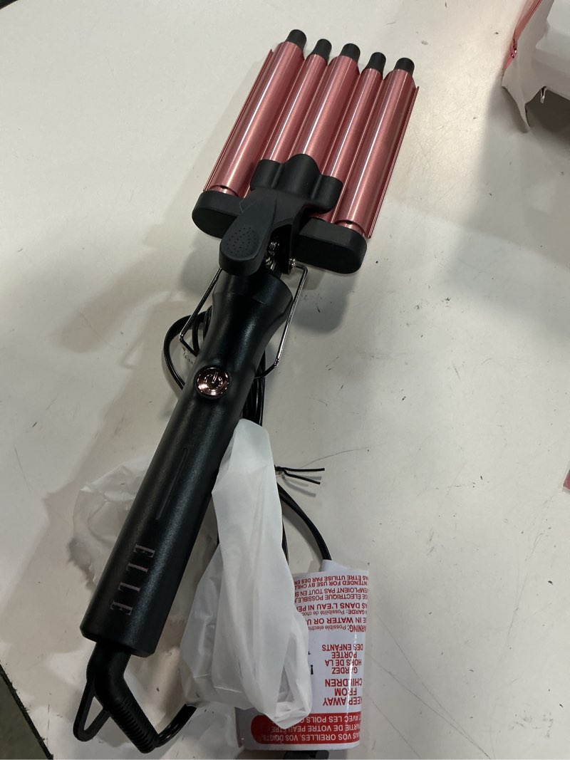 Condition photo showing As Is for elle première 5 barrel hair waver, ceramic coated barrels, 5 heat settings up to 410°f, heat-resistant glove