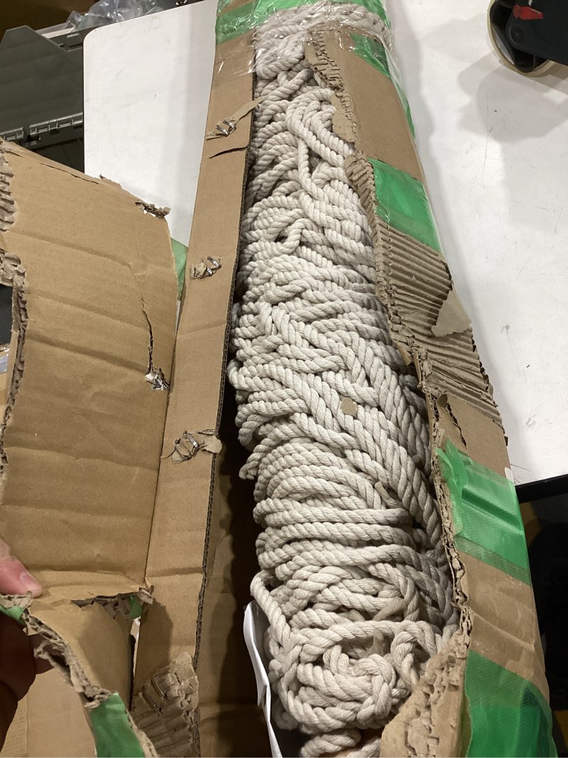 Condition photo showing As Is for lazy daze hammocks 12ft double rope hammocks, 2 person hand woven cotton hammock with spreader bar for outside, patio, poolside, fit 13-15 ft stand, max 450 lbs, natural, 141 x 57 inches