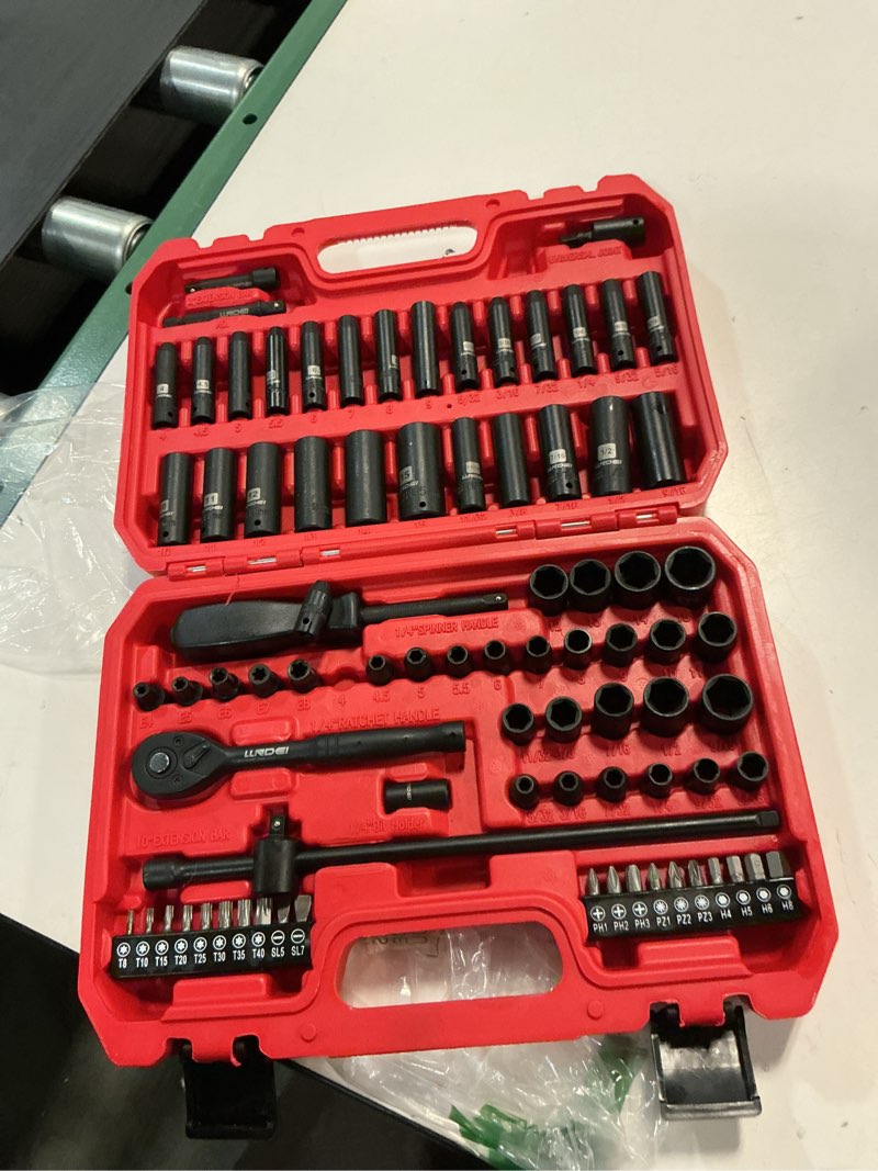 Condition photo showing Good Condition for llndei 1/4 inch drive impact socket set 83 piece,standard sae(5/32-9/16 inch) metric size(4-15mm),72t ratchet wrench handle,cr-v mechanics tool set with adapter,screwdriver bits for automotive repair 83-piece 1/4" drive impact socket set