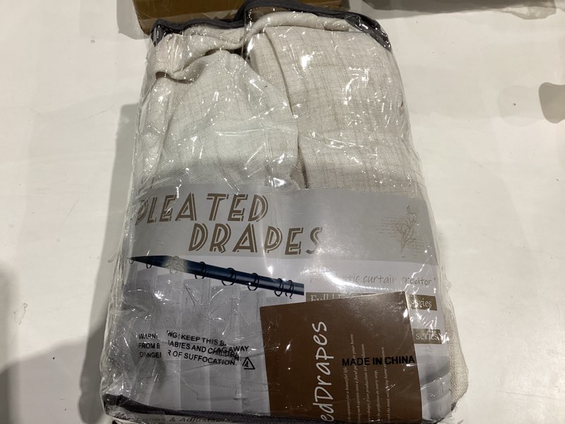Condition photo showing Good Condition for Pinch Pleated Linen Curtains 96 Inches Long for Living Room Bedroom, Light Filtering Boho Window Drape 96 inch 2 Panels Burgs with Hooks&Rings 8ft Cream Birch Sliding Glass Door Sheer Curtain Decor Birch 40"W x 96"L (Pack of 2)