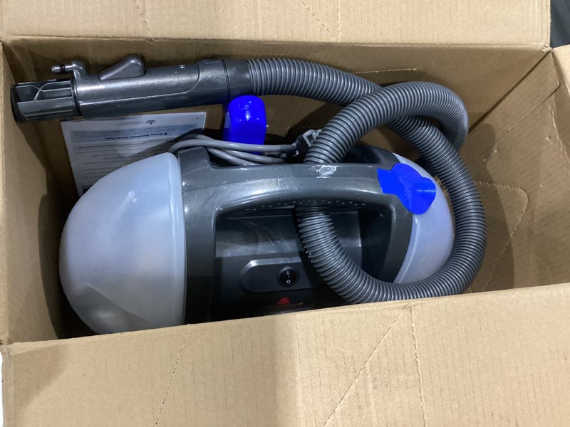 Condition photo showing As Is for bissell little green pet deluxe portable carpet cleaner and car/auto detailer, 3353, gray/blue little green deluxe