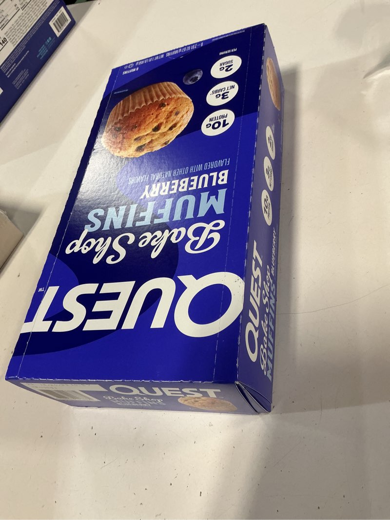 Condition photo showing New/Like New for (BB 12/20/2026)Quest Nutrition Blueberry Muffin, 10g Protein, 3g Net Carb, 2g Sugar, Protein Snack, 8 Count Blueberry Muffins 1 Count (Pack of 8)