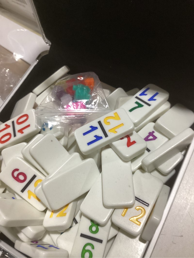 Condition photo showing Good Condition for Queensell Mexican Train Dominoes Set with Numbers, Double 12 Dominoes Sets for Adults, Mexican Domino Train for Adults and Family - Domino Sets 91 Tiles with Aluminum Case Double 12 Numbers