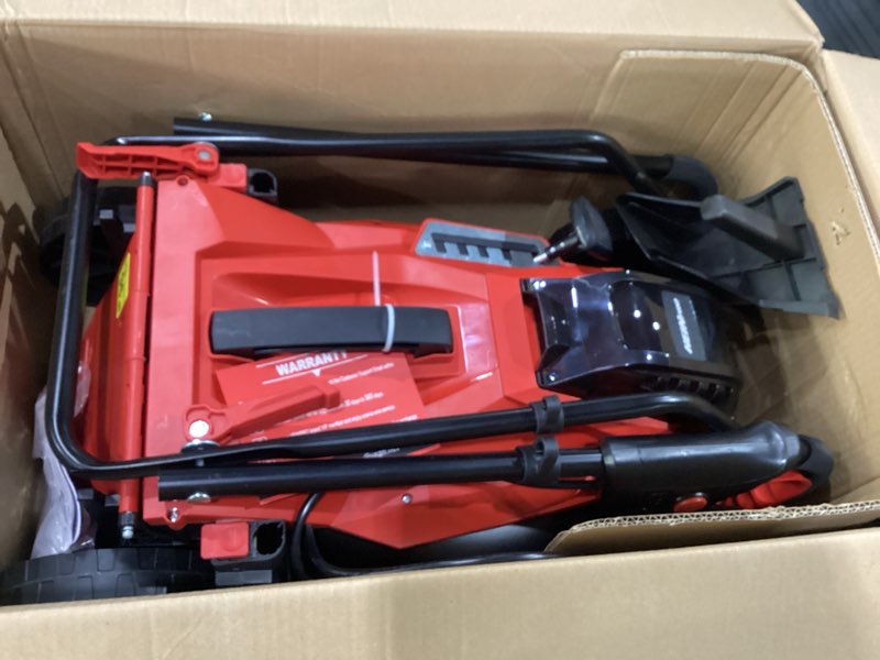 Condition photo showing New/Like New for heinpro 14" cordless lawn mower compatible with milwaukee m18 battery, 2-in-1 brushless electric lawn mower for small yards, push mowers with 5-position height adjustment, red (tool only) 14-inch cutting width