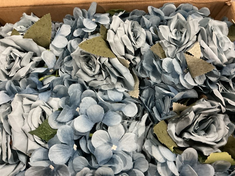 Condition photo showing New/Like New for flower table centerpieces - set of 6 floral arrangement artificial wedding hydrangeas floral arrangement with rustic metal vase for bridal tea party event decorations - dusty blue dusty blue set of 6 floral arrangement