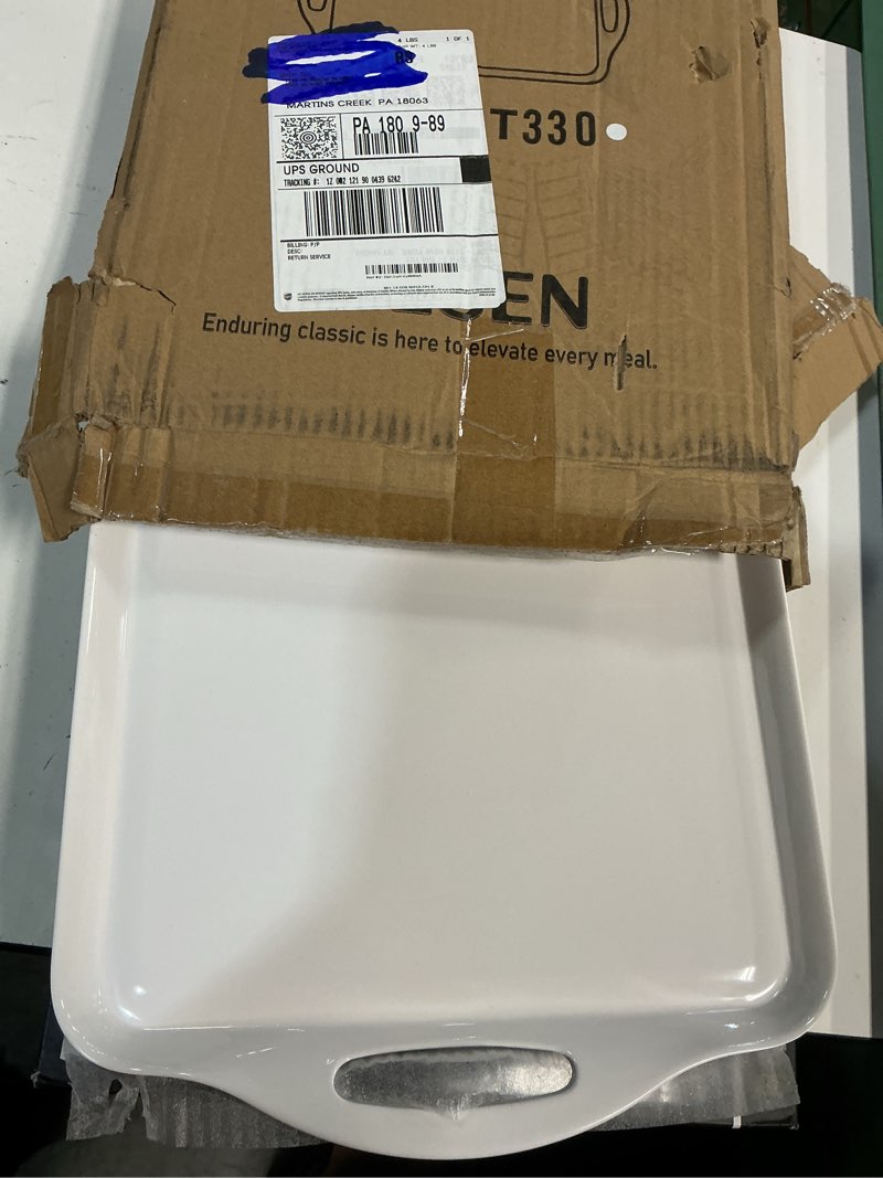 Condition photo showing New/Like New for Extra Large White Serving Tray with Handles, 19''x11.6'' Melamine Platters, Rectangular Trays for Serving Food, Turkey, Cookie, Cupcakes, Desserts, Dishwasher Safe, BPA-Free, Set of 2