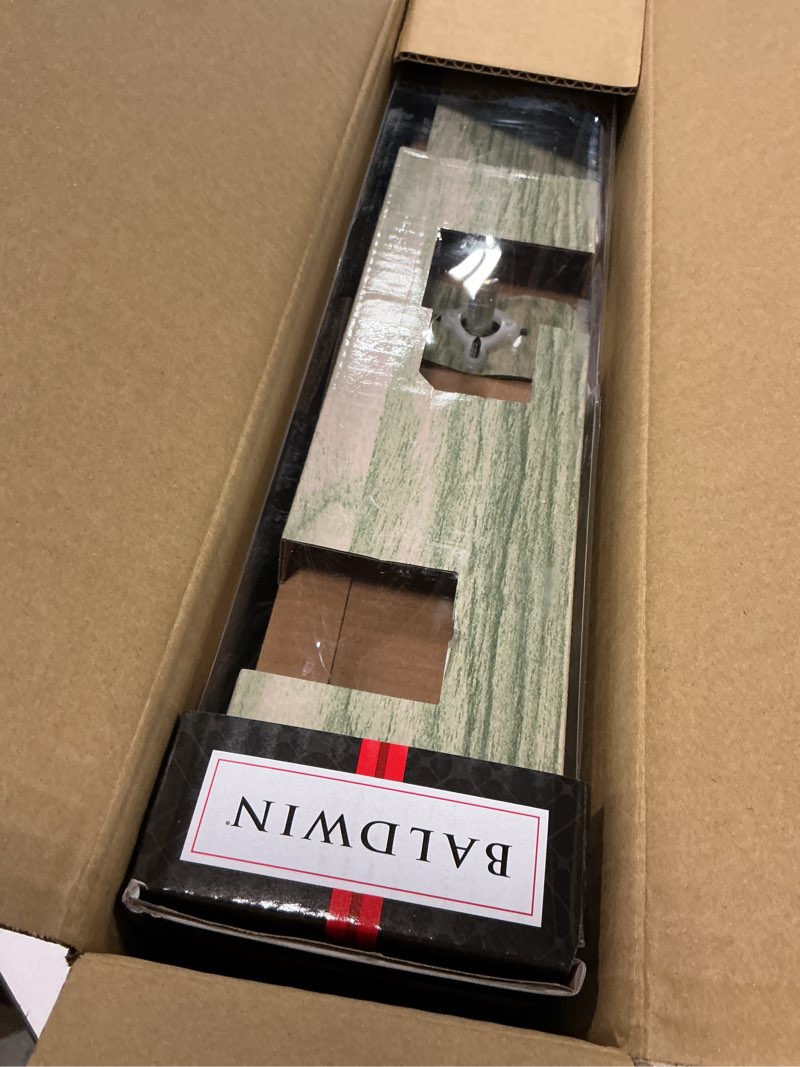 Condition photo showing Good Condition for Baldwin Torrey Pines, Front Entry Handleset with Interior Lever, Featuring SmartKey Deadbolt Re-Key Technology and Microban Protection, in Venetian Bronze