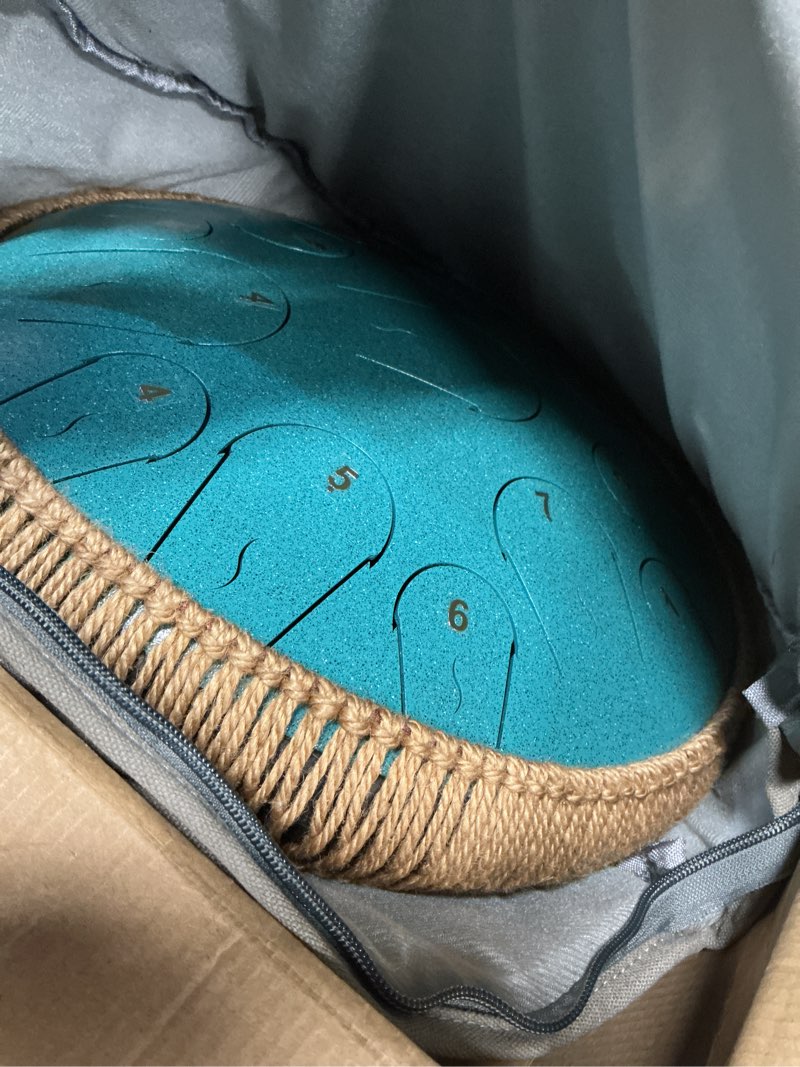 Condition photo showing Good Condition for steel tongue drum - 14 inch 15 note tongue drum - hand pan drum with music book, handpan mallets and carry bag, c major, malachite green malachite green 14inch-jellyfish