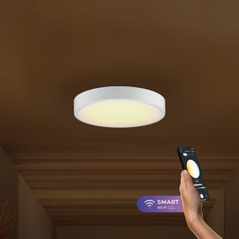 Globe Electric Wes 13-in Matte White Smart Integrated LED Flush Mount Light
