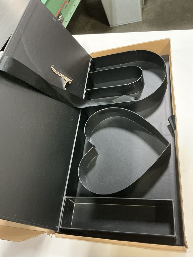 Condition photo showing As Is for Empty I Love U Letter Shaped Gift Box Paperboard Flower Chocolate Packaging With Clear Lid (I Heart U, Black) Black 1 Count (Pack of 1)