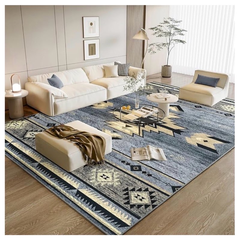 western rugs for living room, non slip extra large rugs for bedroom dining table kitchen, washable aesthetic area rug for home decor, 8ft x 10ft, grey