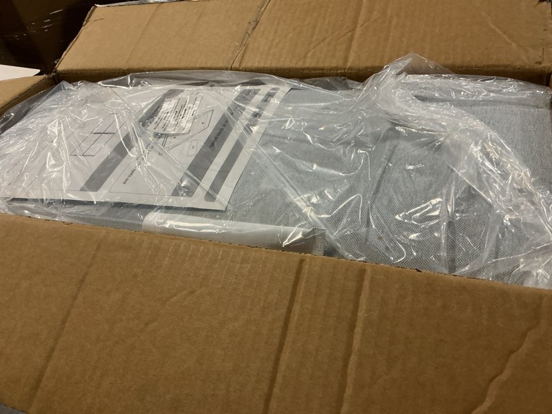 Condition photo showing As Is for IFNOW Upholstered Wall Mounted Headboard, 3D Soundproof Wall Panels Peel and Stick Headboard for King Size, Reusable and Removable Tufted Bed Headboard in Blue White(12 Panels, 10" x 24") Fabric-lvory White King