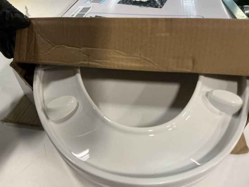Condition photo showing As Is for wssrogy toilet seat elongated with slow close hinges, four bumpers never loosen and easily remove, two sets of parts, plastic, white elongated white - adult seat